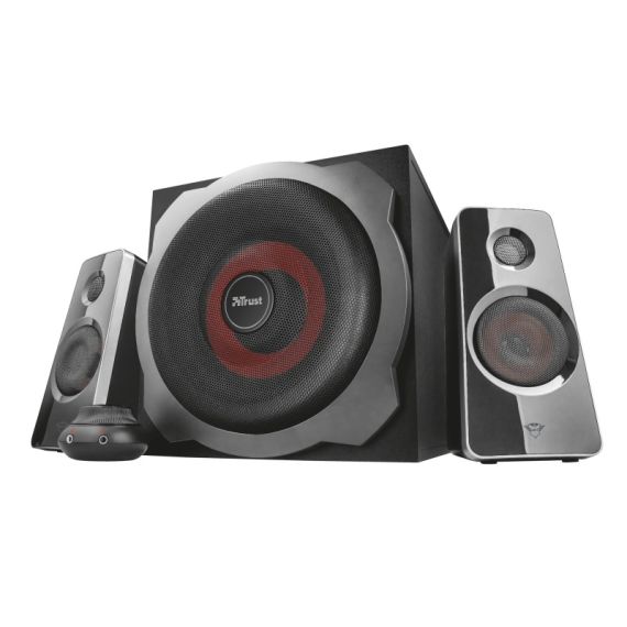 TRUST GAMING GXT 38 TYTAN 2.1 ULTIMATE BASS SPEAKER SET, WOODEN SUBWOOFER FOR RICH AND POWERFUL SOUND, 120W  - BLACK