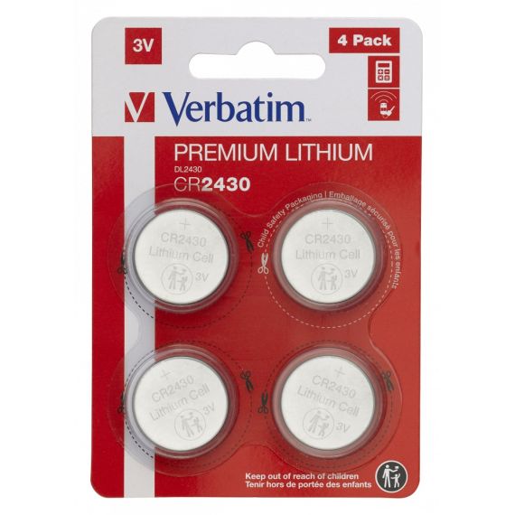 VERBATIM LITHIUM BATTERY CR2430 3V 4PCS, BLISTER PACK