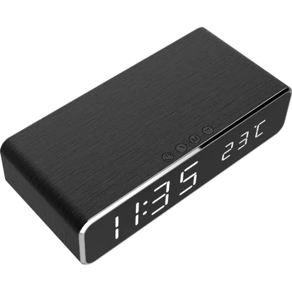 ЦИФРОВОЙ БУДИЛЬНИК GEMBIRD SMART CLOCK С БЕСПРОВОДНОЙ ЗАРЯДКОЙ, ЧЁРНЫЙ