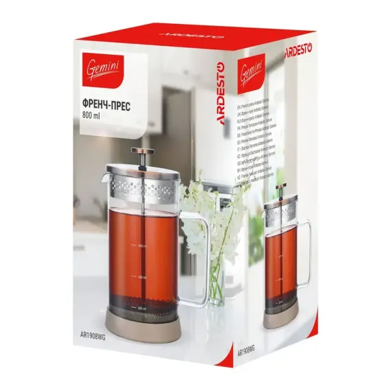 ЗАВАРОЧНЫЙ ЧАЙНИК ARDESTO AR1908WG, 0.8Л, ПРОЗРАЧНЫЙ