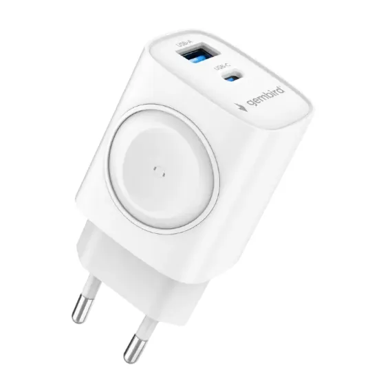 ЗАРЯДНОЕ УСТРОЙСТВО GEMBIRD 2 IN 1 + БЕСПРОВОДНАЯ ЗАРЯДКА ДЛЯ APPLE WATCH, 20ВТ, БЕЛЫЙ