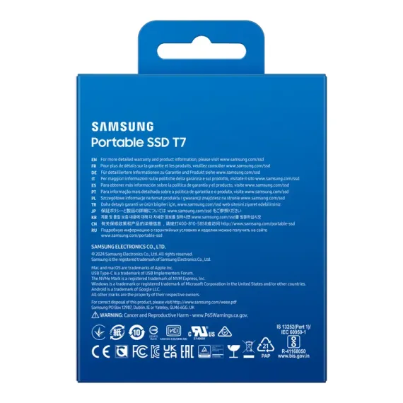 ВНЕШНИЙ ПОРТАТИВНЫЙ SSD НАКОПИТЕЛЬ SAMSUNG T7, 4 ТБ, TITAN GRAY (MU-PC4T0T/WW)