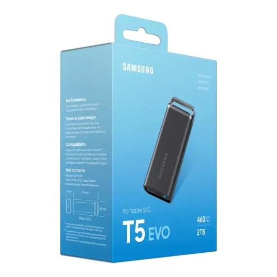 ВНЕШНИЙ ПОРТАТИВНЫЙ SSD НАКОПИТЕЛЬ SAMSUNG T5 EVO, 2 ТБ, ЧЁРНЫЙ (MU-PH2T0S/EU)