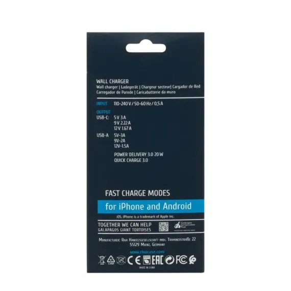 ЗАРЯДНОЕ УСТРОЙСТВО RIVACASE PS4102 W00, 20ВТ, БЕЛЫЙ