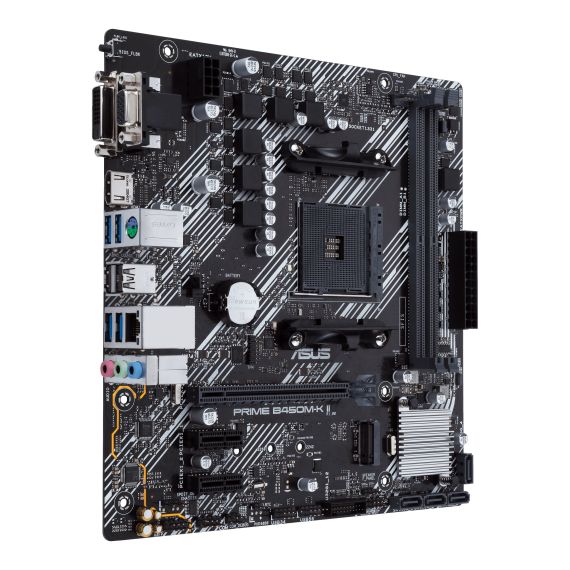 ASUS PRIME B450M-K II, SOCKET AM4, AMD B450, DUAL 2XDDR4-4400, APU AMD GRAPHICS, VGA, DVI, HDMI, 1XPCIE X16, 4XSATA3, RAID, 1X M.2 SLOT, 2XPCIE X1, ALC887 7.1CH HDA, GBE LAN,  2XUSB3.1 GEN 2, 6XUSB3.2, 5X PRO.III, MATX