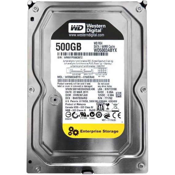 3.5” HDD WESTERN DIGITAL WD5003ABYX ENTERPRISE STORAGE RE4/ 500GB/ 7200RPM/ 64MB/ SATAII