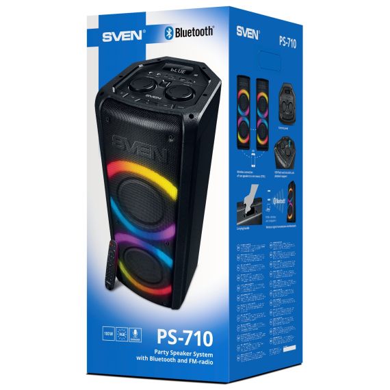 ПОРТАТИВНАЯ КОЛОНКА SVEN PS-710 BLACK / 100W / BLUETOOTH / NFC / FM TUNER / USB / MICROSD