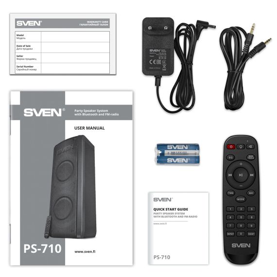 ПОРТАТИВНАЯ КОЛОНКА SVEN PS-710 BLACK / 100W / BLUETOOTH / NFC / FM TUNER / USB / MICROSD