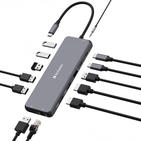 МНОГОПОРТОВЫЙ АДАПТЕР VERBATIM CMH-13/ USB-С/ 3XUSB-A 3.2/ 1XUSB-A 3.2(GEN2)/ 2XUSB-A/ 2XUSB-C/ 2XHDMI/ 1XDP/ RJ45