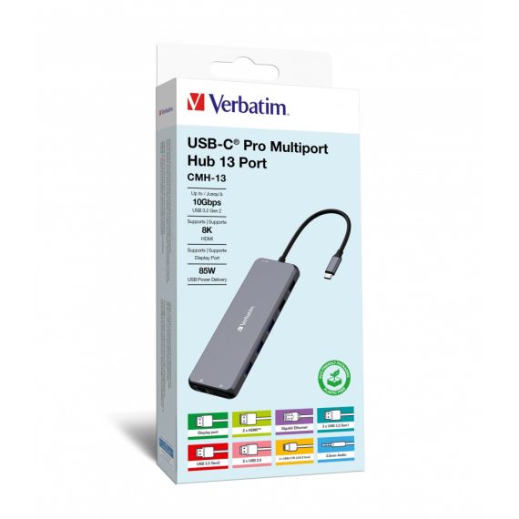 МНОГОПОРТОВЫЙ АДАПТЕР VERBATIM CMH-13/ USB-С/ 3XUSB-A 3.2/ 1XUSB-A 3.2(GEN2)/ 2XUSB-A/ 2XUSB-C/ 2XHDMI/ 1XDP/ RJ45