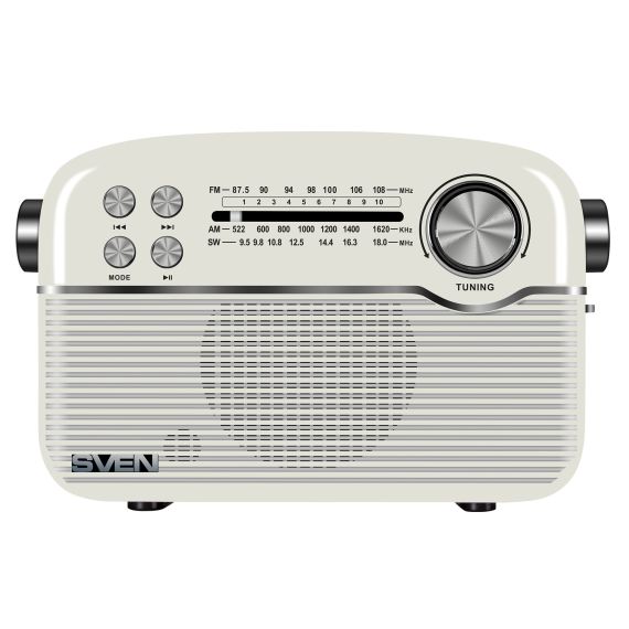 КОЛОНКА ПОРТАТИВНАЯ SVEN SRP-500, WHITE / 3W / BLUETOOTH / FM/AM/SW RADIO / USB / MICROSD