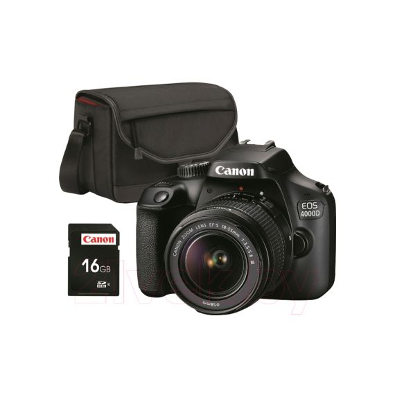 ЗЕРКАЛЬНАЯ КАМЕРА CANON EOS 4000D EF-S KIT 18-55MM III (3011C015AA) (С СУМКОЙ SB130 И КАРТОЙ ПАМЯТИ SD 16GB)