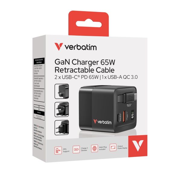 USB-ЗАРЯДНОЕ УСТРОЙСТВО  VERBATIM MINI GAN CHARGER 65W