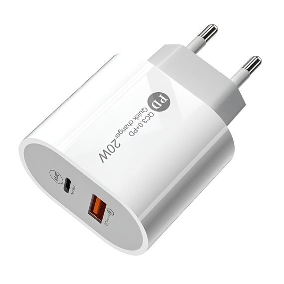 НАСТЕННОЕ ЗАРЯДНОЕ УСТРОЙСТВО ДЛЯ ШЛЕМА USB/TYPE-C PD, QC3.0 20 ВТ, БЕЛЫЙ