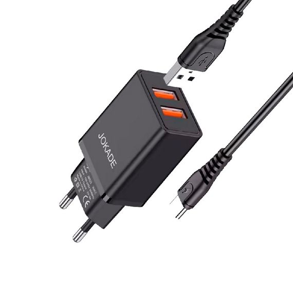 ЗАРЯДНОЕ УСТРОЙСТВО JOKADE LIANGZI SERIES 2*USB-A С КАБЕЛЕМ USB-A - TYPE-C 1 М, ЧЕРНЫЙ
