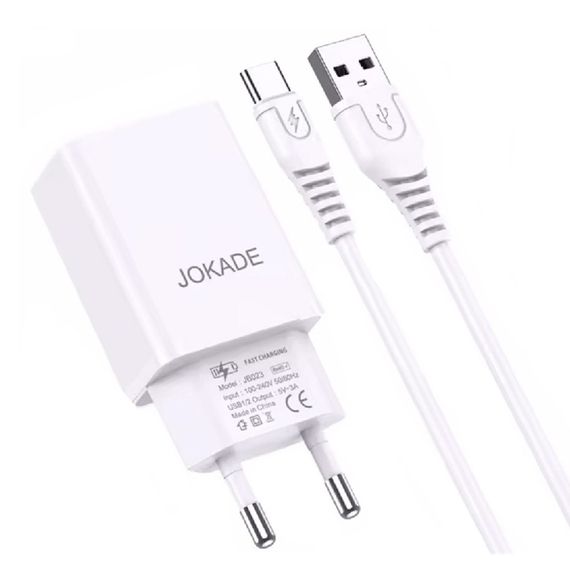 JOKADE ЗАРЯДНОЕ УСТРОЙСТВО LIANGZI SERIES 2*USB-A С КАБЕЛЕМ USB-A - TYPE-C 1 М, БЕЛЫЙ
