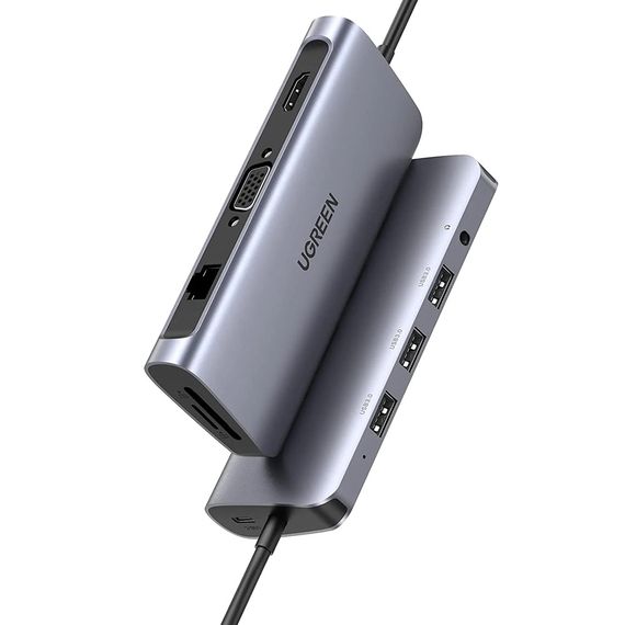 UGREEN HUB 11IN1 TYPE-C 3.0 TO 2*USB 3.1 + USB 3.0 + TYPE-C 3.1 + 2*HDMI + SD/TF + 3.5MM AUDIO PD 100W CM179, SPACE GRAY