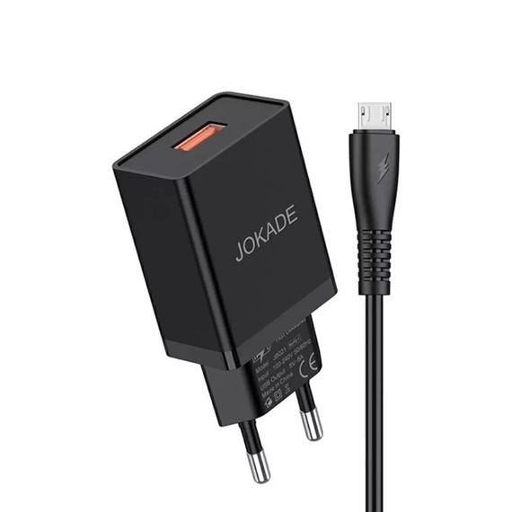 JOKADE НАСТЕННОЕ ЗАРЯДНОЕ УСТРОЙСТВО С КАБЕЛЕМ USB - MICRO-USB ОДНОПОРТОВОЕ 5A 5A JB022, ЧЕРНЫЙ