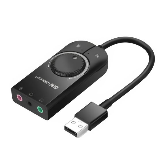 UGREEN АДАПТЕР USB-A ВНЕШНИЙ СТЕРЕОЗВУК, 15 СМ CM129, ЧЕРНЫЙ