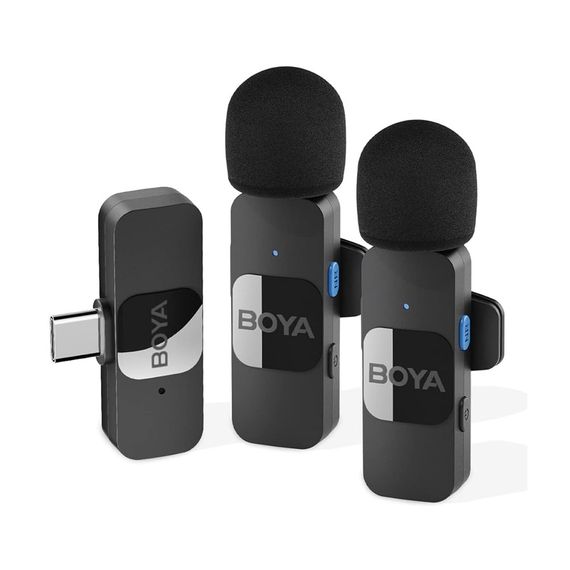 УЛЬТРАКОМПАКТНАЯ ДВУХКАНАЛЬНАЯ БЕСПРОВОДНАЯ МИКРОФОННАЯ СИСТЕМА BOYA 2,4 ГГЦ (BY-V20), РАЗЪЕМ TYPE-C, ЧЕРНЫЙ