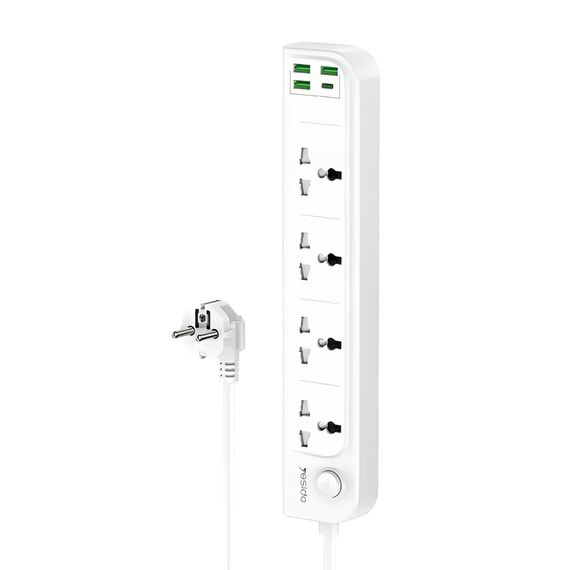 YESIDO РОЗЕТКА 2M, 4 ПОРТА, USB-C MAX 15W, USB-A MAX 12W, USB-C +USB-A = MAX 15W MC20, БЕЛЫЙ