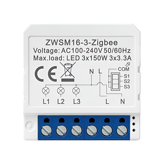 AVATTO УМНЫЙ ВЫКЛЮЧАТЕЛЬ 3 GANG 250W 10A ZIGBEE (НЕЙТРАЛЬНЫЙ ПРОВОД)