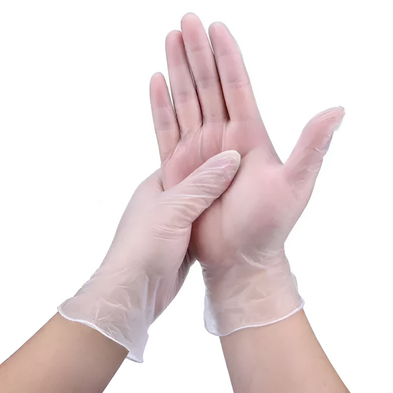 ЗАЩИТНЫЕ ПВХ ПЕРЧАТКИ M. 100 ШТ. В КОРОБКЕ.