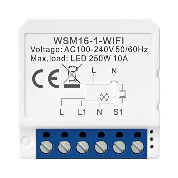 AVATTO SMART LIGHT SWITCH 1 GANG 250W 10A WI-FI (НЕЙТРАЛЬНЫЙ ПРОВОД)