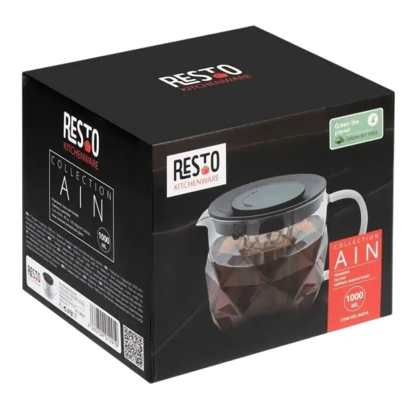 ЗАВАРОЧНЫЙ ЧАЙНИК RESTO 90516, 1Л, ЧЁРНЫЙ