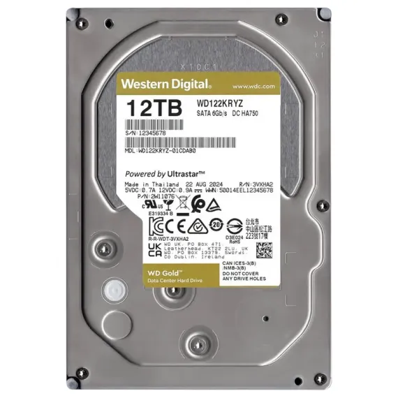 ЖЕСТКИЙ ДИСК WESTERN DIGITAL WD GOLD, 3.5", 12 ТБ