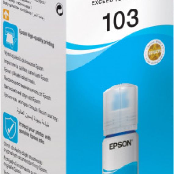 EPSON 103 ECOTANK CYAN INK BOTTLE 65ML, 7500P. FOR L3200/3250/3256/3260/3266/3550