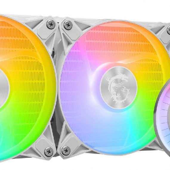 MSI MAG CORELIQUID E240 WHITE, 240MM RADIATOR, INTEL LGA 1851/1700/1200/115X & AMD AM5/AM4, 2X 120MM ARGB FDB FANS, 14.3 ~ 34.3 DBA, 75.04 CFM, 4-PIN PWM, PUMP W/ARGB: 3000 RPM ± 10%, 20 DBA, 4-PIN PWM, 200,000 HOURS, COOPER BASE, ROTATABLE WATER CAP FOR 