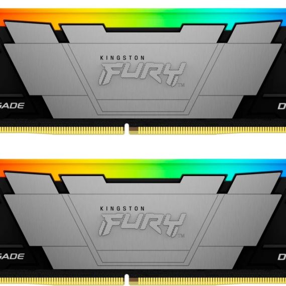 16GB (KIT OF 2*8GB) DDR4-3200  KINGSTON FURY(R) RENEGADE DDR4 RGB, PC25600, CL16, 1RX8, 1.35V, SYMMETRIC BLACK/SILVER LARGE HEAT SPREADER, DYNAMIC RGB EFFECTS FEATURING KINGSTON FURY INFRARED SYNC TECHNOLOGY, INTEL XMP READY (EXTREME MEMORY PROFILES)