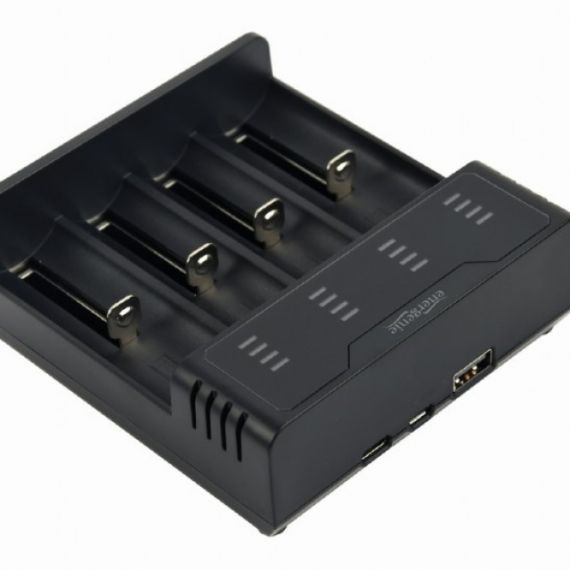 ENERGENIE BC-USB-02 NI-MH + LI-ION FAST BATTERY CHARGER, USB OUTPUT PORT FOR PRACTICAL POWERBANK FUNCTION (5V / 2A)Б 4-LEVEL LED CHARGING STATUS INDICATORS, WORKS WITH ANY 5V STANDARD USB CHARGER OR 5V/9V/12V USB QUICK-CHARGER (NOT INCLUDED), BLACK