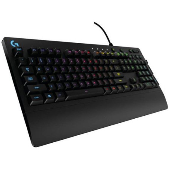 LOGITECH GAMING KEYBOARD G213 PRODIGY, MECH-DOME, SPILL RESISTANCE, MEDIA CONTROLS, RGB, INTEGRATED PALM REST, ADJUSTABLE FEET, ANTI-GHOSTING, GAME MODE, USB, BLACK, US INTERNATIONAL LAYOUT