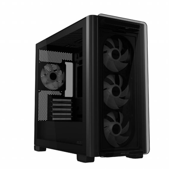 A23 PLUS ASUS TG ARGB BLACK CASE, W/O PSU, MICROATX CASE WITH STANDOFF-MOUNTED TG FRONT PAN, SUPPORT HIDDEN-CONNECTORS MBS, FRONT: 3X 120MM ARGB FANS, REAR: 1X 120MM ARGB FAN, 1X 2.5”, 2X 2.5”/3.5”, 1XUSB-C,2XUSB 3.2, 1XHEADPHONE, 1X MIC, SUPPORT 360MM, V