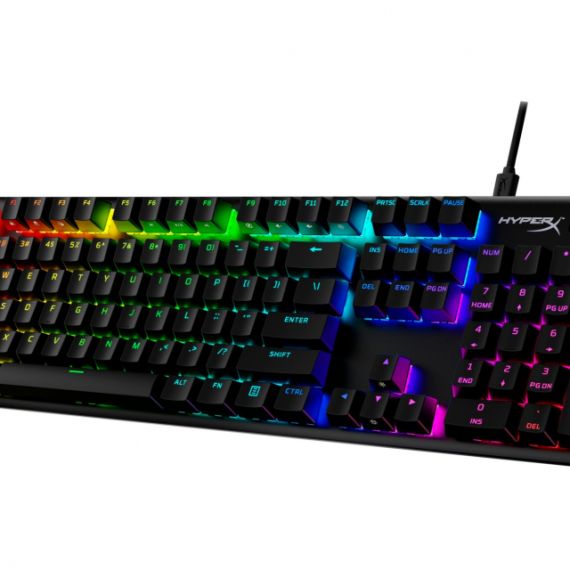 HYPERX ALLOY ORIGINS PBT MECHANICAL GAMING KEYBOARD (US LAYOUT), HYPERX RED - LINEAR KEY SWITCH, HIGH-QUALITY, DURABLE PBT KEYCAPS, BACKLIGHT (RGB), 100% ANTI-GHOSTING, KEY ROLLOVER: 6-KEY / N-KEY MODES, ULTRA-PORTABLE DESIGN, SOLID-STEEL FRAME, USB