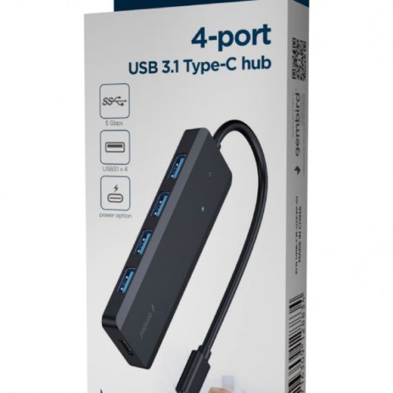 GEMBIRD UHB-CM-U3P4P-01, USB TYPE-C 4-PORT USB-A HUB 3.1 (GEN 1), BLACK