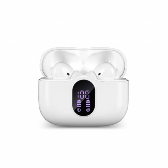 SVEN E-310B, TWS WIRELESS IN-EAR STEREO EARBUDS WITH MICROPHONE, BLUETOOTH 5.4, ANC, ENC, TRANSPARENCY MODE, GAME MODE, SMART LIFE APP, LED DISPLAY, ”FIND ME” FUNCTION, 26 HOURS BATTERY LIFE WITH THE CHARGING CASE, SENSOR BUTTONS, WHITE