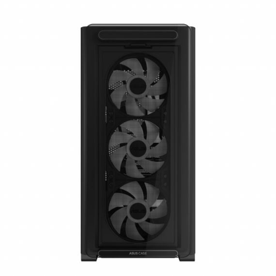 A23 PLUS ASUS TG ARGB BLACK CASE, W/O PSU, MICROATX CASE WITH STANDOFF-MOUNTED TG FRONT PAN, SUPPORT HIDDEN-CONNECTORS MBS, FRONT: 3X 120MM ARGB FANS, REAR: 1X 120MM ARGB FAN, 1X 2.5”, 2X 2.5”/3.5”, 1XUSB-C,2XUSB 3.2, 1XHEADPHONE, 1X MIC, SUPPORT 360MM, V
