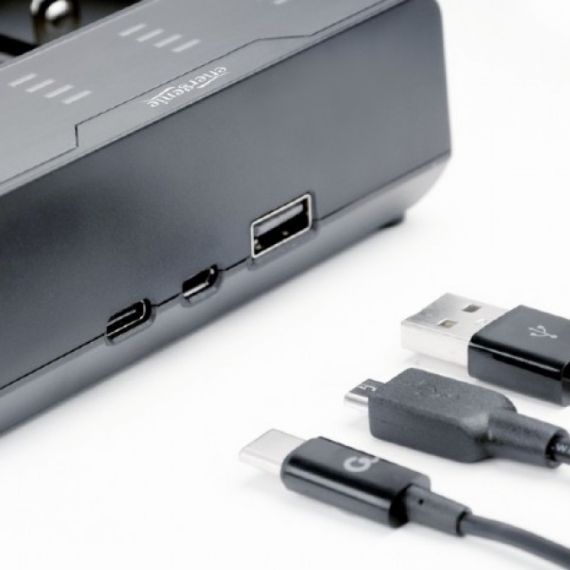 ENERGENIE BC-USB-02 NI-MH + LI-ION FAST BATTERY CHARGER, USB OUTPUT PORT FOR PRACTICAL POWERBANK FUNCTION (5V / 2A)Б 4-LEVEL LED CHARGING STATUS INDICATORS, WORKS WITH ANY 5V STANDARD USB CHARGER OR 5V/9V/12V USB QUICK-CHARGER (NOT INCLUDED), BLACK