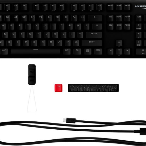 HYPERX ALLOY ORIGINS PBT MECHANICAL GAMING KEYBOARD (US LAYOUT), HYPERX RED - LINEAR KEY SWITCH, HIGH-QUALITY, DURABLE PBT KEYCAPS, BACKLIGHT (RGB), 100% ANTI-GHOSTING, KEY ROLLOVER: 6-KEY / N-KEY MODES, ULTRA-PORTABLE DESIGN, SOLID-STEEL FRAME, USB