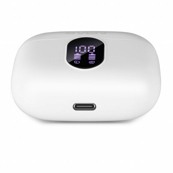 SVEN E-310B, TWS WIRELESS IN-EAR STEREO EARBUDS WITH MICROPHONE, BLUETOOTH 5.4, ANC, ENC, TRANSPARENCY MODE, GAME MODE, SMART LIFE APP, LED DISPLAY, ”FIND ME” FUNCTION, 26 HOURS BATTERY LIFE WITH THE CHARGING CASE, SENSOR BUTTONS, WHITE