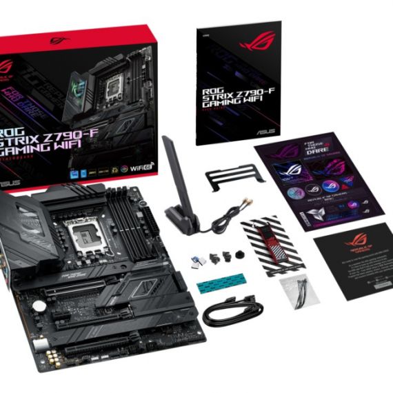 ASUS ROG STRIX Z790-F GAMING WIFI, SOCKET 1700, 17 PHASES, INTEL(R) Z790 (13/12TH GEN CPU), CPU GRAPHICS, HDMI, DP, DUAL 4XDDR5-7800, 3XPCIE X16 5.0, 4 XSATA3, RAID, 4XM.2 4.0, 1XPCIE X1, ALC4080/SPDIF, 2.5GBE LAN, WIFI6E/BT, 2XUSB-C 3.2GEN2X2, 3XUSB 3.2GEN