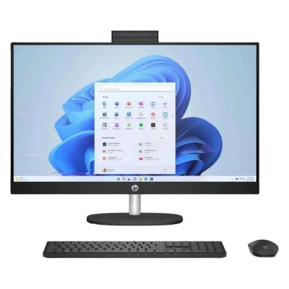 ALL-IN-ONE PC - 27” HP AIO 27-CR0044CI 27” FHD AG IPS, INTEL CORE I5-1335U, 16GB (2X8) DDR4, 512GB M.2 PCIE NVME SSD, INTEL(R) IRIS XE GRAPHICS, CR, HD CAM, WIFI6 2X2 + BT5, HDMI, LAN, WIRELESS BLACK 510SP KB AND MS, FREEDOS, JACK BLACK.