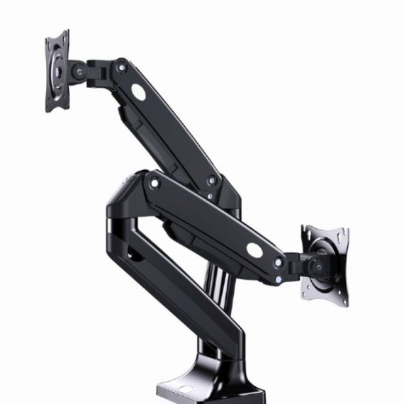ARM FOR 2 MONITORS 17”-35” - FULL-MOTION DESK ARM GEMBIRD MA-DA2-03, ALU AND STEEL, GAS SPRING 3-10 KG PER SCREEN, VESA 75/100, ARM ROTATES, EXTENDS AND RETRACTS, TILTS TO CHANGE READING ANGLES, AND ALLOWS TO ROTATE DISPLAY FROM LANDSCAPE-TO-PORTRAIT MODE