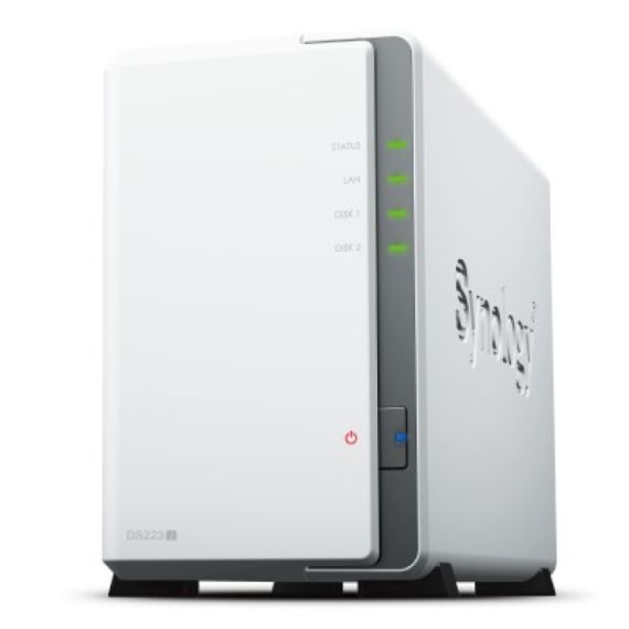 SYNOLOGY DISK STATION DS223J, 2-BAY NAS SERVER, COMPACT, QUIET, AND ENERGY-EFFICIENT STORAGE, REALTEK CPU 4-CORE 1.7GHZ, 1GB DDR4, 2* 3.5” HDD FREE SLOTS, 1XGBE LAN, 2X USB3.2, NOISE LEVEL 	18.2 DB(A), SYSTEM FAN 92MM, SILVER