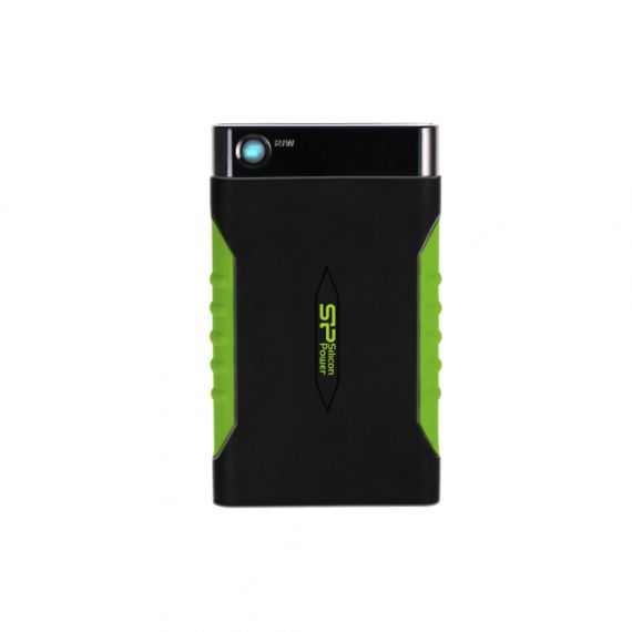 2.5” EXTERNAL HDD 1.0TB (USB3.1)  SILICON POWER ARMOR A15, BLACK/GREEN, RUBBER + PLASTIC, MILITARY-GRADE PROTECTION MIL-STD 810F METHOD 516.5 PROCEDURE IV, 3-METER FREEFALL TEST, DURABLE ANTI-SHOCK RUBBER OUTER CASE