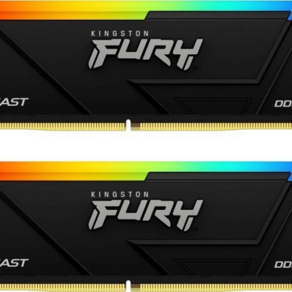64GB (KIT OF 2*32GB) DDR4-3600  KINGSTON FURY(R) BEAST DDR4 RGB, PC28800, CL18, 2RX8, 1.35V,  AUTO-OVERCLOCKING, ASYMMETRIC BLACK LOW-PROFILE HEAT SPREADER, DYNAMIC RGB EFFECTS FEATURING KINGSTON FURY INFRARED SYNC TECHNOLOGY, INTEL XMP 2.0 (EXTREME MEMORY 