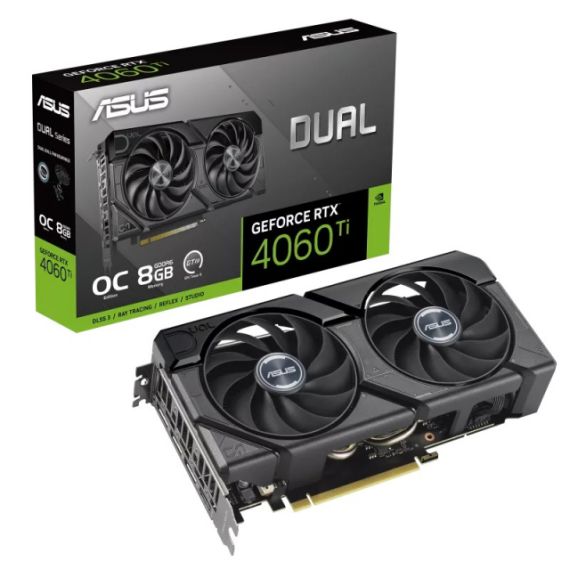 ASUS DUAL GEFORCE RTX(TM) 4060 TI EVO OC EDITION 8GB GDDR6 128BIT, 2595/18000MHZ, 1XHDMI, 3XDP, DUAL FAN, PCI-E 4.0, 2.5-SLOT DESIGN, AXIAL-TECH FANS, DUAL BALL BEARING, 0DB TECHNOLOGY, PROTECTIVE BACKPLATE, 1X8PIN, BLACK, RETAIL